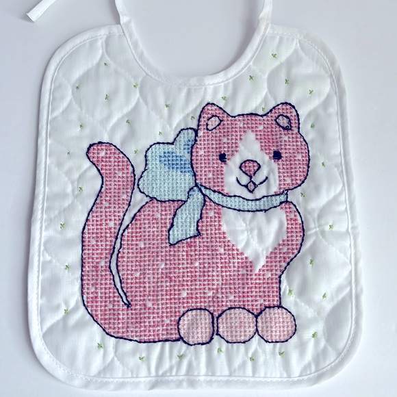 made by hand Other - Handmade Quilted Baby Bib Cat Kitten Cross Stitch